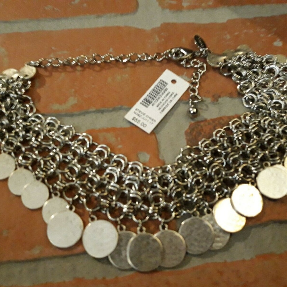 Medallion Coin Choker Bib Necklace Chico's Silver Stevie Multi-Strand Statement - Picture 3 of 7